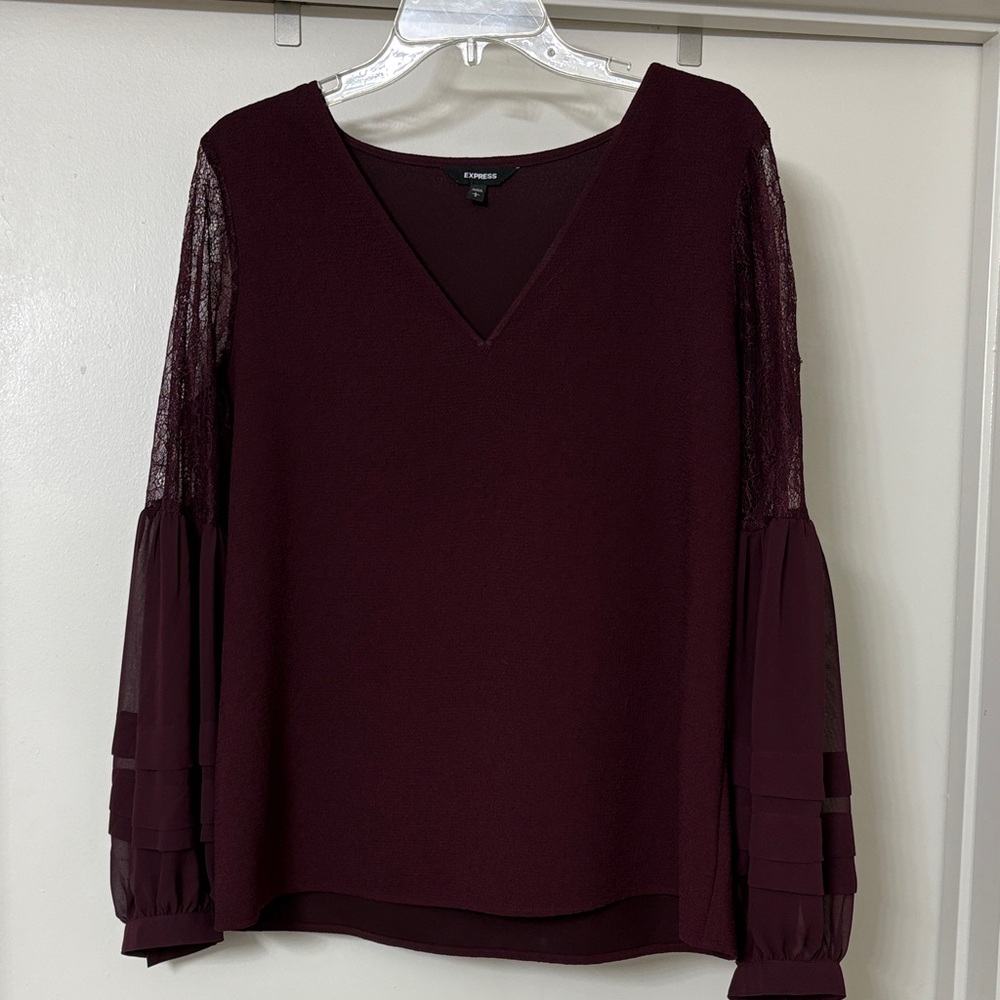Express Deep Red Lace Sleeve Blouse